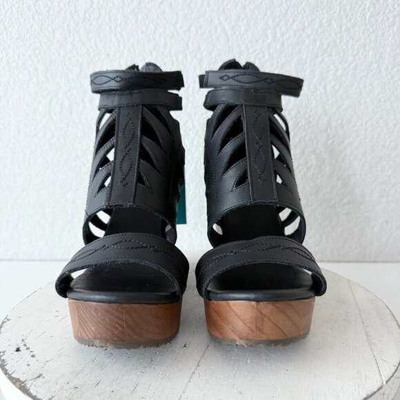 NEW Lane Boots BECCA Womens Black Wedges 6 Western Sandals Cowgirl Wooden Heels - Picture 6 of 9